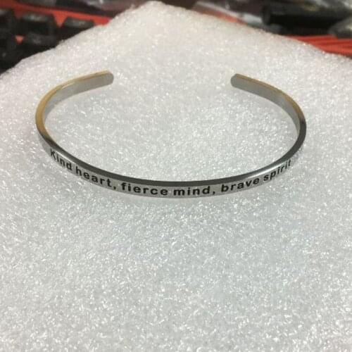 2021 New Mantra Bracelet Kind Heart Fierce Mind, Brave Spirit 4MM Bar Stainlless Steel Bangle Open Cuff
