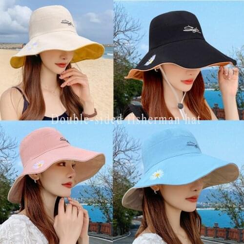 K153 Womens Bucket Hat Panama 2021 Fashion Womens Summer Hat Double-Sided Panama Sun Protection Fishermans Hats Sun Visor Cap