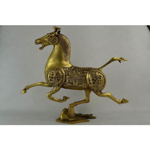 Elaborate Chinese old hand-carved brass horse on the swallow statue