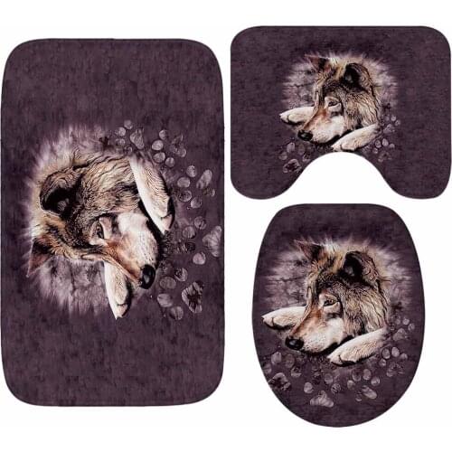 Wolf Printed Bath Mat 3pcs/set Bathroom Carpet Microfiber Mats For Bathroom Anti-slip Bathroom Floor Mat Bath Rugs