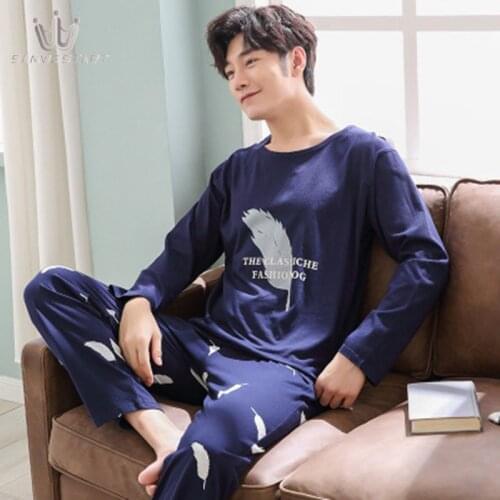 SAMWESTART 2020 Mens Pajama Sets Spring Long Sleeve Pants Male Pajamas Pure Full Cotton Pajamas for Men Sleepwear Suit homewear