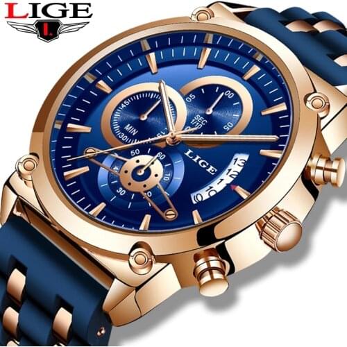 Silicone Watches Mens Sport Chronograph LIGE Top Brand Luxury Fashion Men Fo Watch Waterproof Luminous Quartz Watch Reloj Hombre