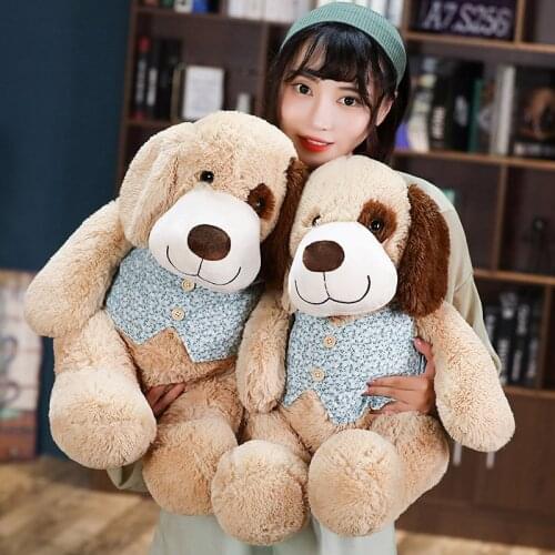 Lovely 50CM Sitting Plush Brown Dogs With Clothes Home Bed Sofa Cushion Plushie Toys Home Decor For Children Gifts
