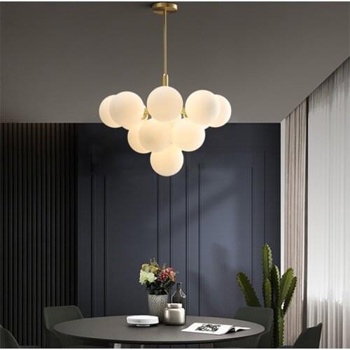 Nordic Copper Chandelier For Living Room Bedroom Restaurant Modern Ceiling Chandelier Glass bal Light Fixture
