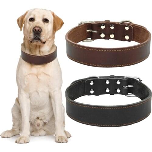 Heavy Duty Genuine Leather Dog Pet Collar Real Leather Dogs Collars For Medium Large Dogs