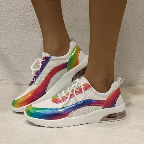Reflective Rainbow Color Womens Sneakers Brand Design Ladies Running Shoes Stylish Urban Street Walking Shoes Female Sneakers