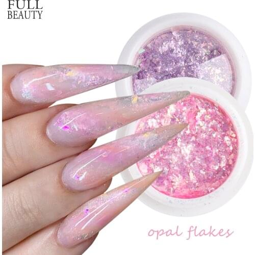 Gorgeous Opal Nail Flakes Powder Holographic Shinny Pink Purple Nail Art Decorations Thin Mermaid Paillette for Manicure CH1857