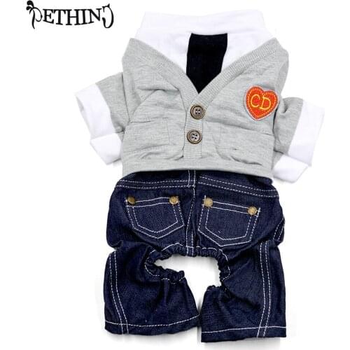 Spring Autumn Pet Puppy Clothes for Small Dog Cat dog Jumpsuit Clothing Jacket gray Color dog Jean coat XS S M L XL Size choose