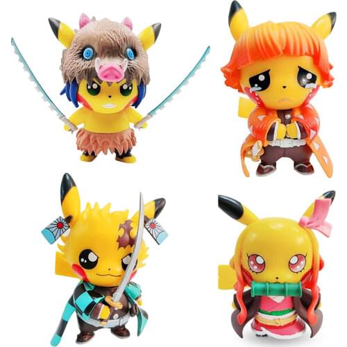 10cm Pikachu Demon Slayer Dress Up Figure Kamado Tanjiro Kamado Nezuko Demon Slaying Corps Collection