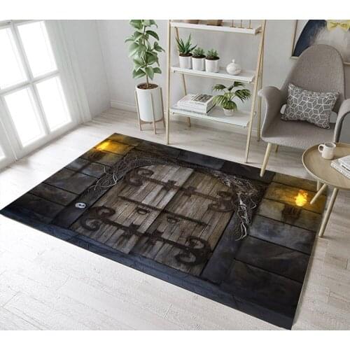 Closed Vintage Wooden Doors Flaming Torch Living Room Cushion Childrens Room Area Rugs Bedroom Carpets Bathroom Non-Slip Mat