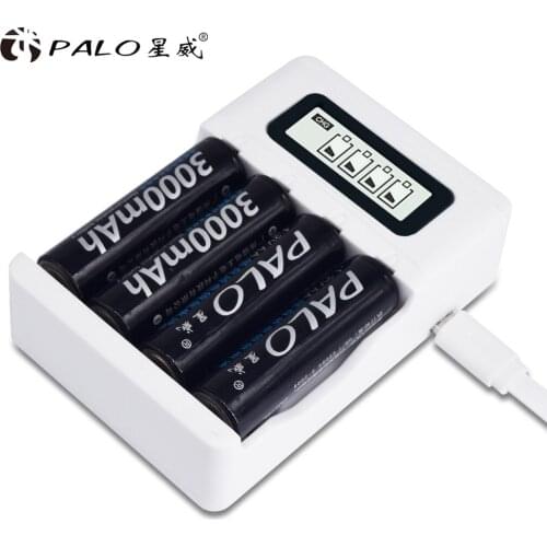 PALO AA AAA Battery Charger 1.2V NiMH Rechargeable battery Smart Charger For 4 Slot Fast Smart Intelligent LCD Display Charger