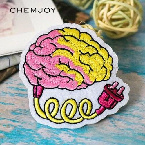 Charge Your Brain Embroidery Cute Patches Iron on Embroidery Applique Clothes Sticker Backpack Patches Anime Badges for Clothes