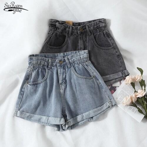 Summer New High Waist Denim Shorts Women Casual Loose Ladies Fashion Plus Size Elastic Waist Wide Leg Short Jeans Female 13724