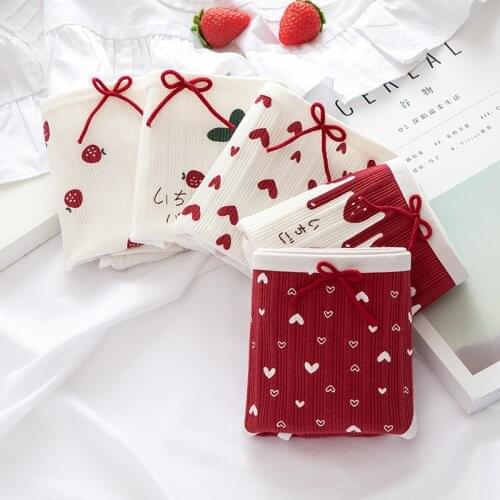 Cotton panties for women love strawberry underpants for girls fashion pattern kawaii lingerie