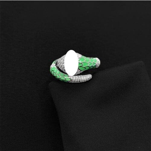 S925 Sterling Silver August New Green Snake-shaped Open Ring Female European And American Fashion Luxury Brand Monaco Jewelry