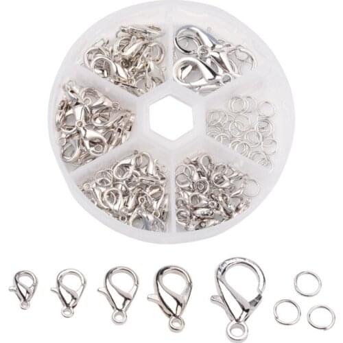 1 Box Zinc Alloy Lobster Claw Clasps and Iron Jump Rings Jewelry Findings for DIY Jewelry Making Accessories