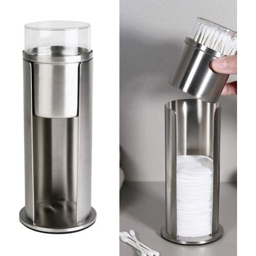 1Pc Stainless Steel Cotton Swab Pad Storage Box Detachable Desktop Cosmetic Organizer