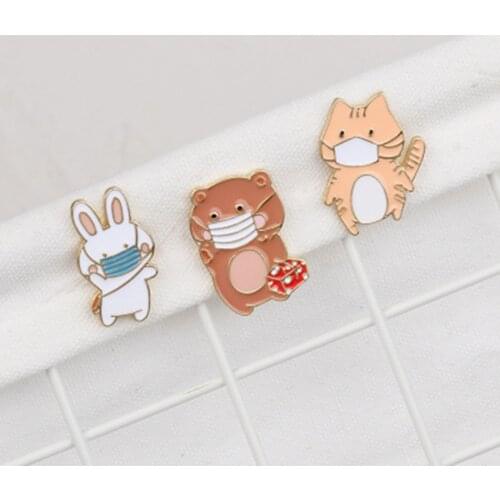 1 Piece Fashion Brooches For Women Cute Rabbit Bear Cat Animal With Mask Enamel Pins Party Club Coat Dress Clip Jewelry