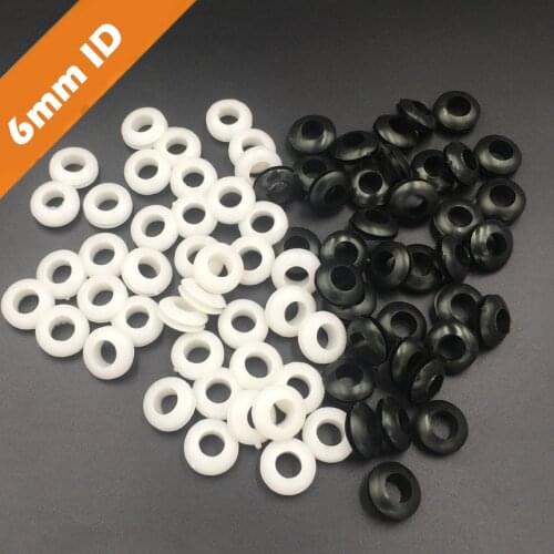 220pcs 6mm Inner Diameter Black White Dual Side Open Hole Plug Cable Wiring Rubber Protector Ring Seal Grommet Gasket