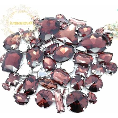58pcs 10shapes 25sizes Mix Wine red shape and sizes Glass Crystal rhinestones silvery bottom DIY Clothing accessories