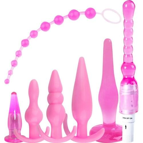 Adult Anal Sex Toys 7Pcs Anal Beads Butt Plug Set Prostate Massage Flexible Anus Expander with Bullet Vibrator for Couples Gay