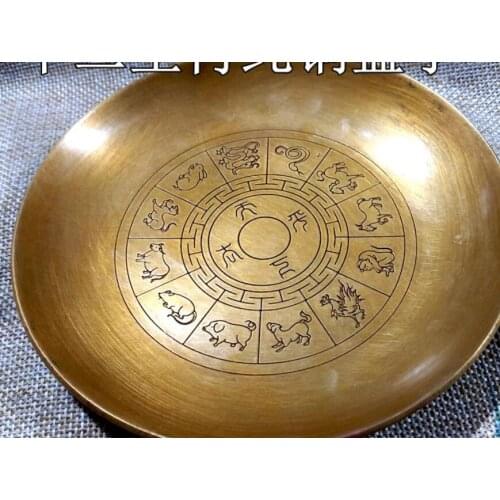 Antique collection plate brass plate pure copper 12 zodiac copper plate plate furnishing Dragon bowl republic dish treasure deco