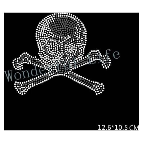Free shipping skull black with white strass hotfix Rhinestone applique Pattern motif Iron On Heat transfer