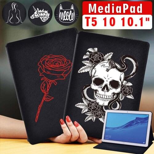 Tablet Case Huawei MediaPad T5 10 10.1 Inch - White Picture Series Cover Case + Free Stlyus