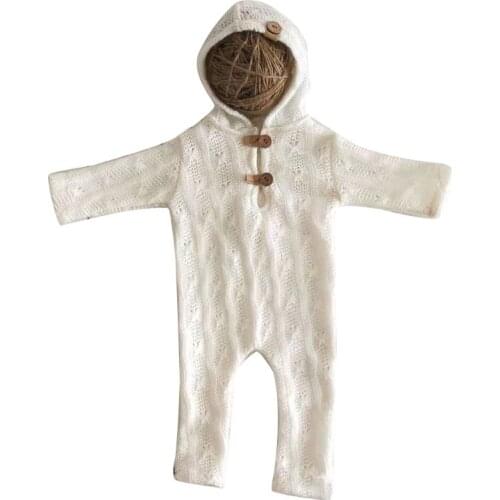 Newborn Photography Props Suit Romper with Hat Long Sleeve Jumpsuits Bodysuit Handmade Knit Outfit Clothing Infants Shower 69HE