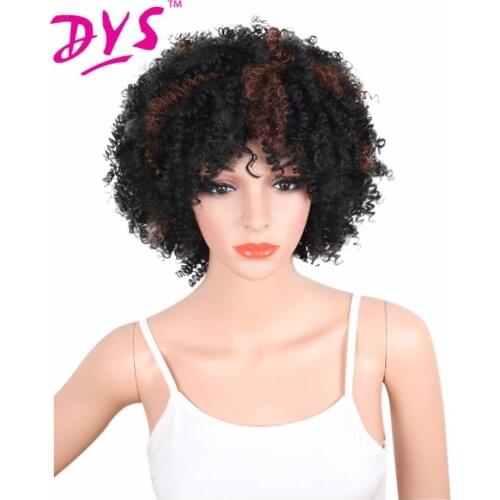 Deyngs Short Curly Synthetic Wigs For Black And White Women Naturally African American Hair With Bangs Free Shipping
