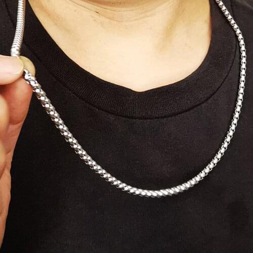 For Mens holiday gifts silver stainless steel 5mm huge square rolo chain box chain necklace heavy 18-32 inch