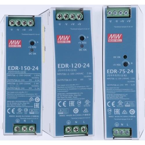 EDR-75/120/150 Industrial Din rail Power supply 220/210v ac to dc 12/24/48V original Mean well electro mechanical semiconductor