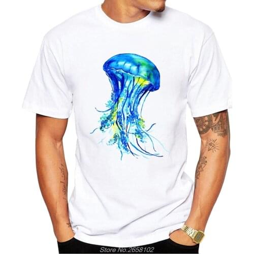 Fashion Watercolor Jellyfish Design Men T Shirt Funny Animal Tee Shirt Short Sleeve Novelty Top Cool Tshirt Harajuku Streetwear