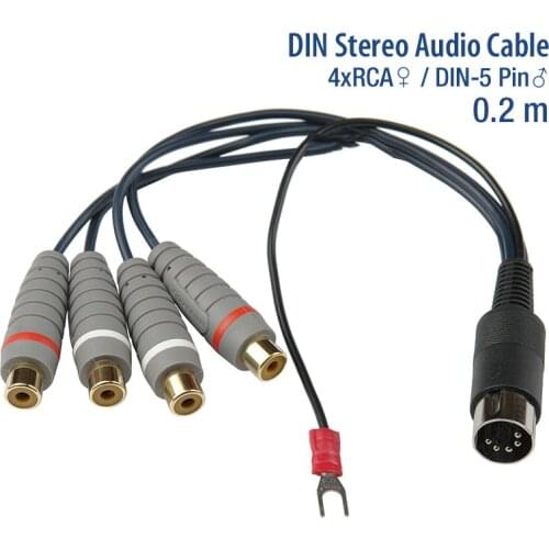 GoSo Gold Plated 5P DIN to 4 RCA Female with Ground Line Adapter Cable Audio Video AV Cables Length 0.2m 5 Pin