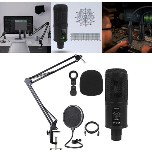 USB Microphone Kit with Mute Key Condenser Computer Cardioid Mic Recording