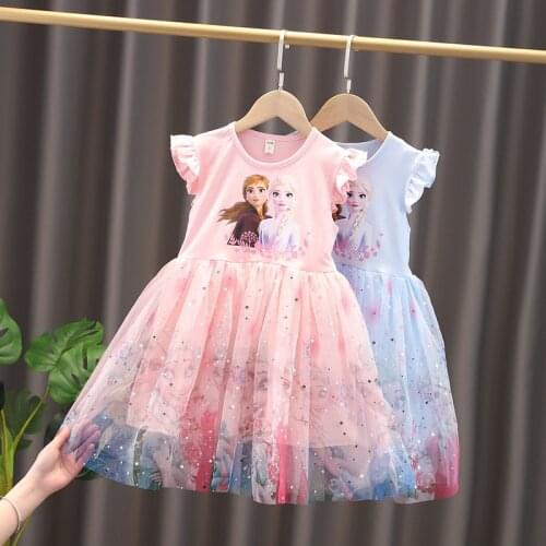 Summer Baby Girls Dresses Frozen Anna Elsa Print Princess Party Dress For Girls Vestidos For Wedding Party Clothes Kids Costumes