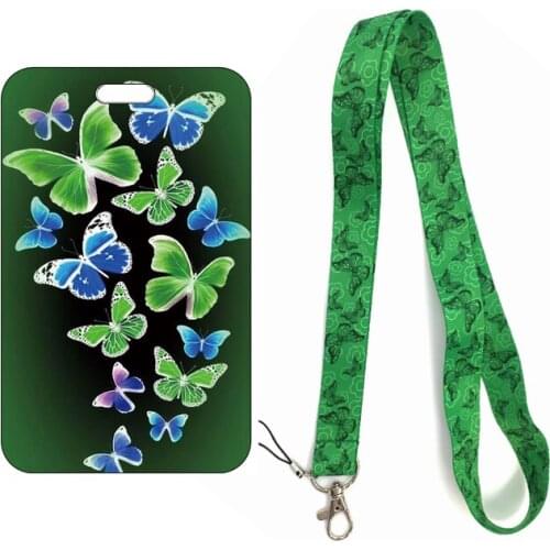Lovely Butterfly Lanyard Slide Cover Student Card Case Hanging Rope Employee Case Cover Student ID Name Card Holder