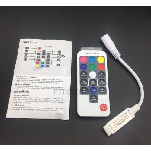 Mini Led RGB Remote Controller DC5-24V 17key RF Wireless Controller with 4pin female DC For 5050 12A RGB Led Strip Tape Lighting
