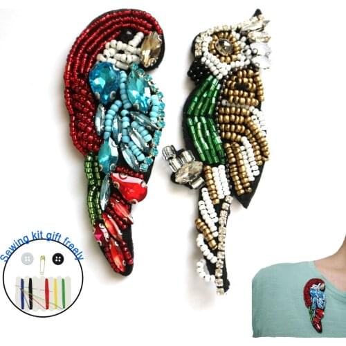 Fashion Handmade bird rhinestone beaded Patches for clothes Sew on sequins patch Applique embroidered bird parches bordados para