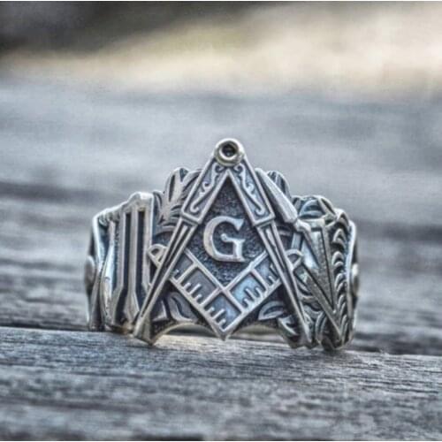 Male Masonic Ring SilveryAlloy Masonic Symbol ring Masonic Templar jewelry size 7-14