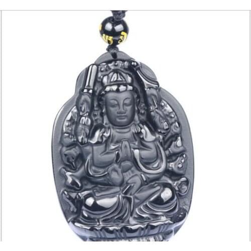 Natural Scrub Obsidian Eight Great Guardian God Avalokitesvara is the Rats Life Buddha Pendant o9