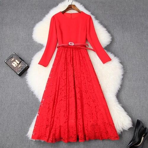 New Superior 2021 quality spring elegant Lace dress ladies long Party Dress xl autumn High waist Womens grace sexy dresses belt