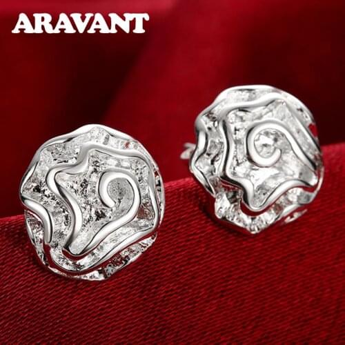 New Fashion Stud Earring 925 Silver Romantic Rose Flower Women Wedding Statement Earrings Jewelry