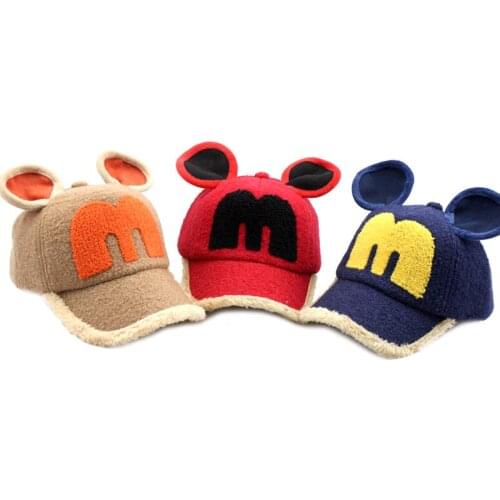Autumn winter mickey boys girls baseball cap winter cute cartoon plush thick warm Childrens cap Adjustable letter hat