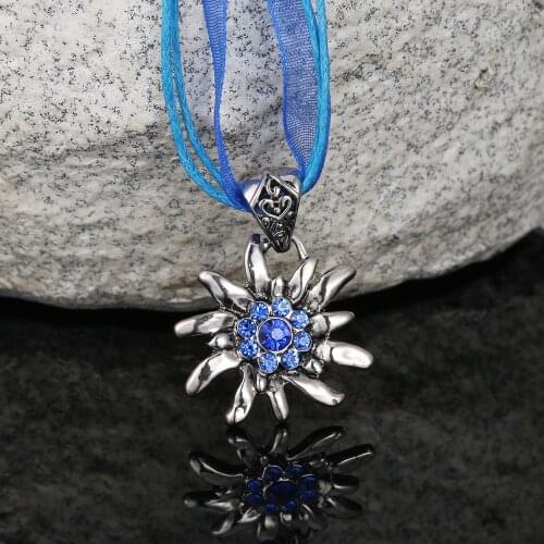 Legenstar 2018 German Edelweiss Pendants Necklaces for Wome Blue Ribbon Choker Necklace Women Oktoberfest Charm Statement Neck