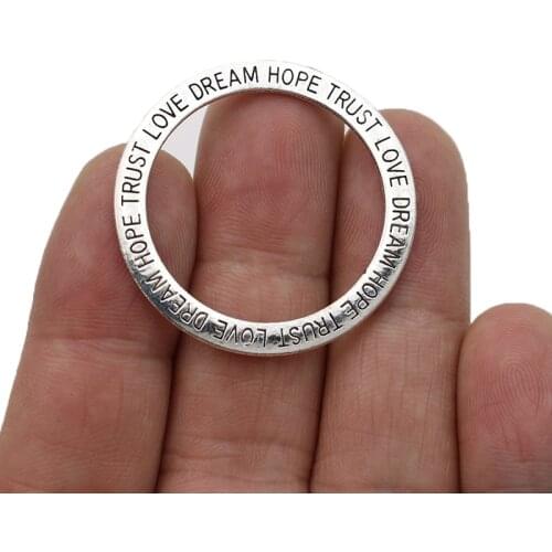 JAKONGO Antique Silver Plated Dream Hope Trust Love Circle Charm Pendants for Jewelry Making Bracelet DIY Accessories 36mm 5pcs