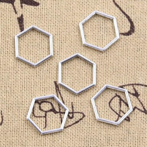 30pcs Charms hexagon 15x15mm Antique Silver Color Pendants Making DIY Handmade Tibetan Finding Jewelry