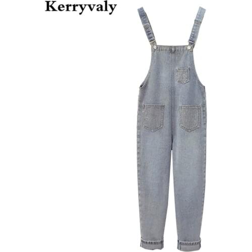 Korean High Waist Straight Tube Loose Diamond Jeans Rompers Womens Jumpsuit Autumn Overalls for Women Bodysuit K9203