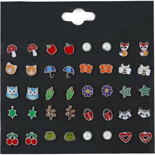 Cute Fruit Animals 20Pairs/set Flower Stud Earrings Gift Jewelry Xmas Girls Kids