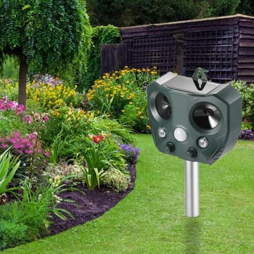 Solar Ultrasonic Animal Repeller PIR Sensor Outdoor Garden Pest Mouse Bird Cat Dog Rabbit Bat Repellent Keep Animals Away